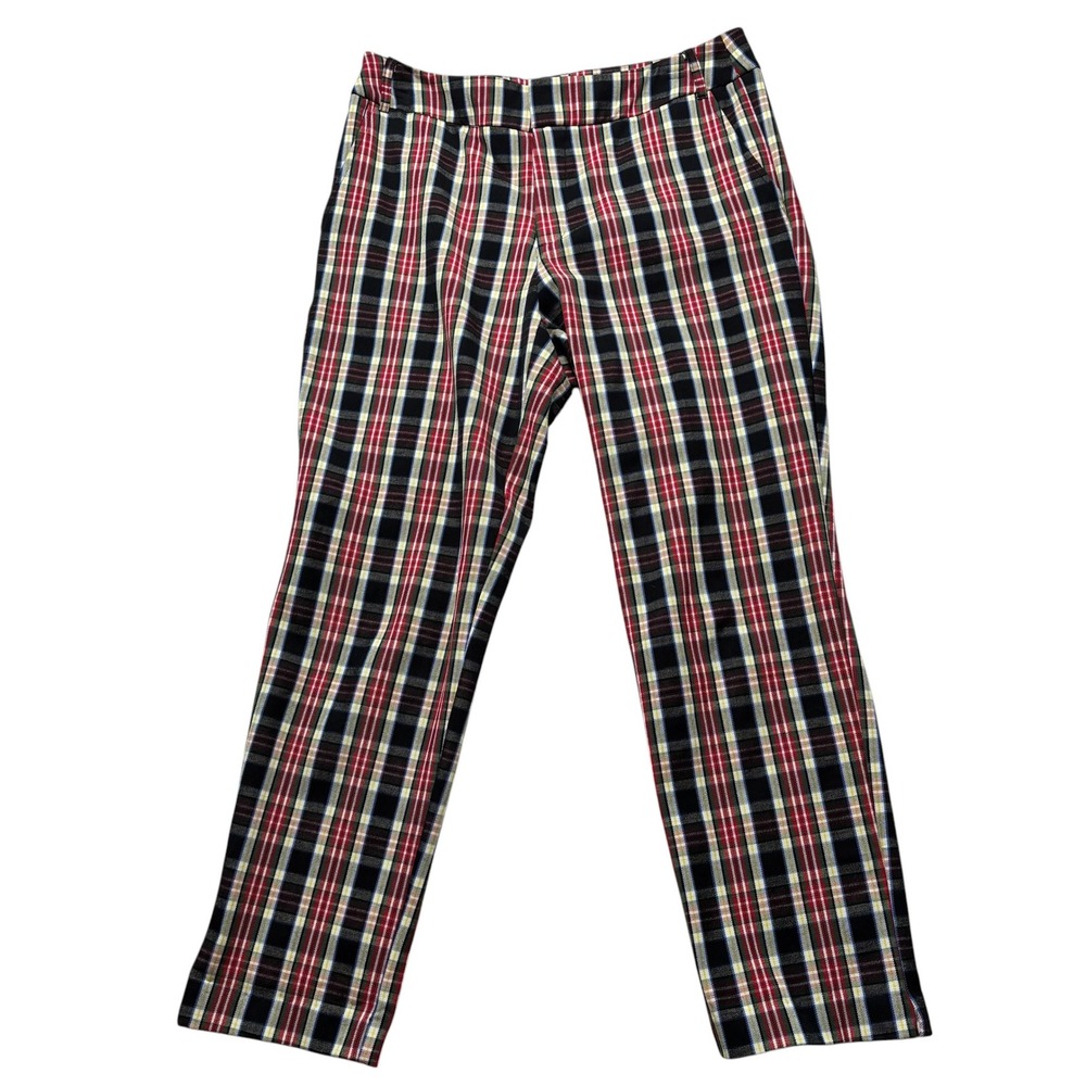 Time and Tru Plaid Ankle Pants Red Green Tartan Slim Trousers Size 10 #651‎